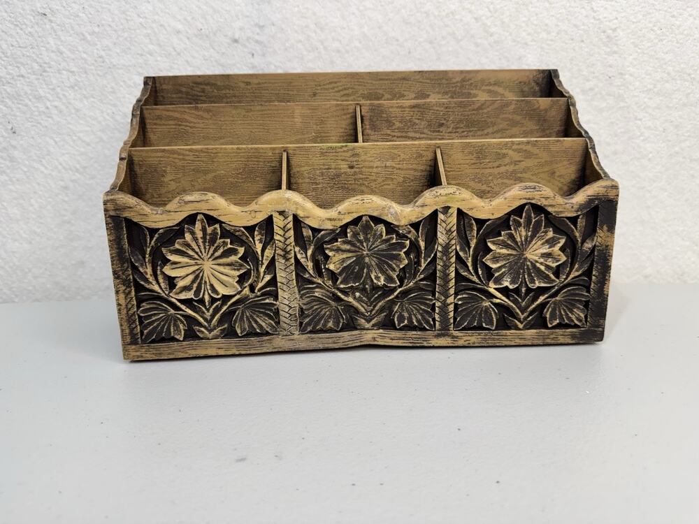 Lerner Melville Plastic Faux-Wood Carved Desk Organizer Mail File Letter Holder
